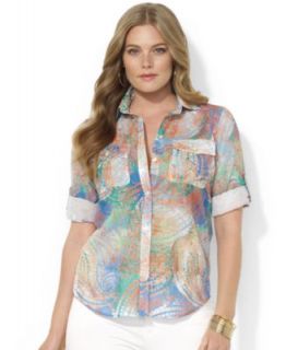 Lauren Ralph Lauren Plus Size Top, Three Quarter Sleeve Paisley Print Shirt   Tops   Plus Sizes