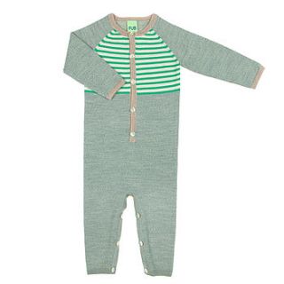 fine knit baby bodysuite in grey and green by ben & lola