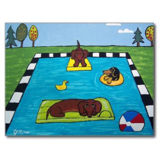 Dachshund Dogs Have a Pool Party Postcard