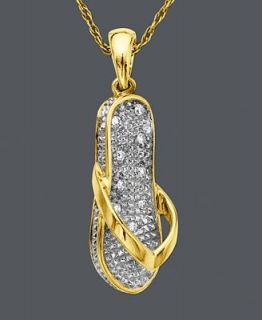 14k Gold Necklace, Diamond Accent Flip Flop Pendant   Necklaces   Jewelry & Watches