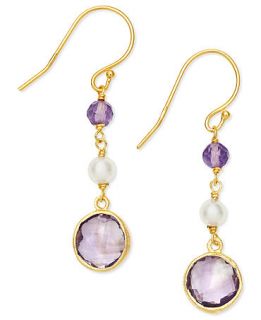 18k Gold over Sterling Silver Earrings, Cultured Freshwater Pearl (4mm) and Amethyst (6 1/2 ct. t.w.) Drop Earrings   Earrings   Jewelry & Watches