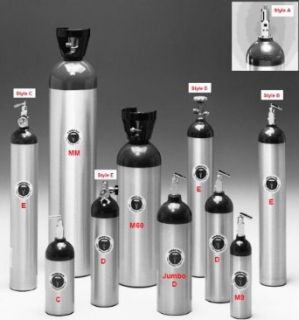 Aluminum oxygen tanks (Empty) 164 Liters POST VALVE A Size M6   6 PACK
