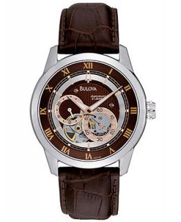 Bulova Mens Automatic Brown Croc Embossed Leather Strap Watch 96A120   Watches   Jewelry & Watches