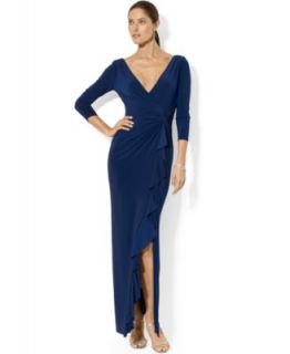 Lauren Ralph Lauren Long Sleeve Colorblocked Gown   Dresses   Women