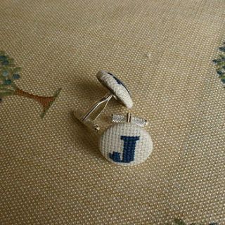 personalised cross stitch initial cufflinks by handstitched with love
