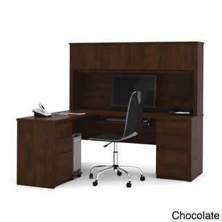 Bestar Prestige Plus L shaped Workstation with Hutch and Dual Full Pedestals Bestar L Shape Desks