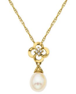 10k Gold Necklace, Cultured Freshwater Pearl (8mm) and Diamond Accent Pendant   Necklaces   Jewelry & Watches