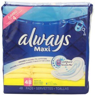 Always Maxi Regular with Wings,  Pads, 48 Count (Pack of 2) Health & Personal Care
