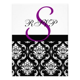Damask Wedding RSVP Cards Purple Invites