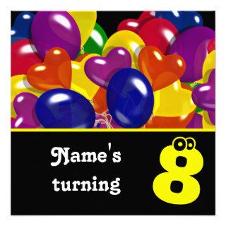 Kids party balloons bright "any age" personalized invitations