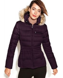 DKNY Hooded Faux Fur Trim Quilted Puffer Coat   Coats   Women