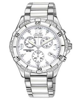 Citizen Womens Chronograph Eco Drive Diamond Accent Stainless Steel and White Ceramic Bracelet Watch 40mm FB1230 50A   Watches   Jewelry & Watches