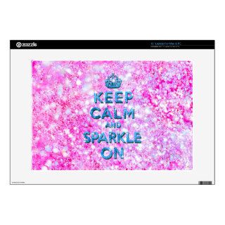 Keep Calm and Sparkle On Pink Teal Glitter Photo 15" Laptop Decal
