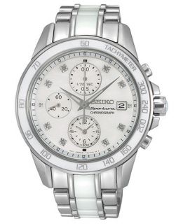 Seiko Watch, Womens Chronograph Sportura Diamond Accent White Ceramic and Stainless Steel Bracelet 38mm SNDX95   Watches   Jewelry & Watches