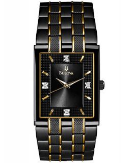 Bulova Mens Diamond Accent Black and Gold Tone Stainless Steel Bracelet Watch 30mm 98D004   Watches   Jewelry & Watches