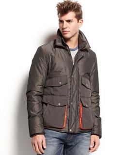 GUESS Jacket, Waterproof Zip Front Orange Trim   Coats & Jackets   Men