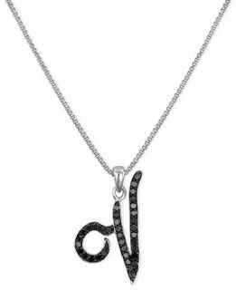 Sterling Silver Necklace, Black Diamond V Initial Pendant (1/4 ct. t.w.)   Necklaces   Jewelry & Watches