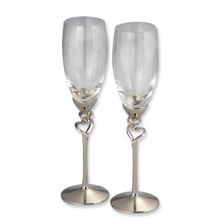 Nickel plated Double Heart Toasting Flutes Champagne Flutes Kitchen & Dining