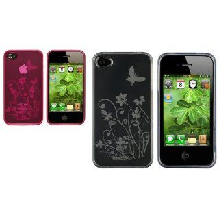 CommonByte Smoke+Pink TPU Flower Skin Case Cover Accessory For Verizon Apple iPhone 4 4S 4G Cell Phones & Accessories