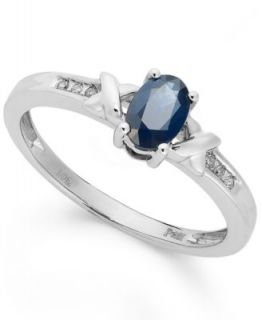 Sterling Silver Ring, Emerald Cut Blue Sapphire (3/4 ct. t.w.) and White Sapphire (1/6 ct. t.w.) Ring   Rings   Jewelry & Watches