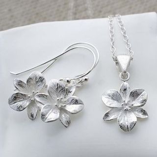 silver flower necklace and earrings set by martha jackson