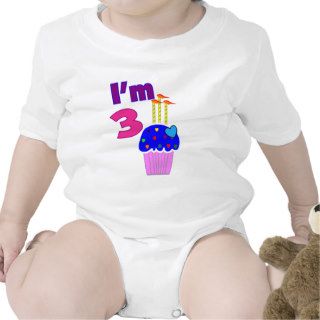 Toddler Birthday "I'm 3"   Adorable Cupcake Design Bodysuit