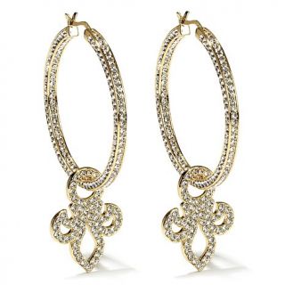 AKKAD "Giglia" Fleur de Lis Pavé Crystal Goldtone Hoop Earrings with Rem
