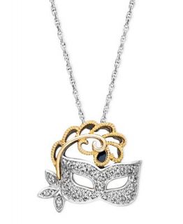 Sterling Silver and 14k Gold Necklace, Diamond Accent Mask Pendant   Necklaces   Jewelry & Watches