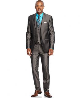 Andrew Fezza Suit, Birdseye Vested Slim Fit   Suits & Suit Separates   Men