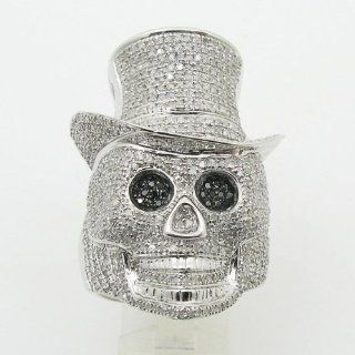 Sterling Silver Mens 3.0ctw Diamond Skull Ring Size 11 RUR151W Jewelry