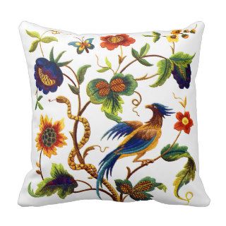 Beautiful Traditional Jacobean Crewel Embroidery Throw Pillow