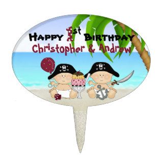 Twins Personalized 1st Birthday Pirate Cake Topper