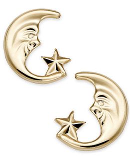 10k Gold Earrings, Moon and Star Stud Earrings   Earrings   Jewelry & Watches