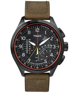 Timex Watch, Mens Chronograph Premium Intelligent Quartz Olive Leather Strap 45mm T2P276AB   Watches   Jewelry & Watches