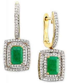 14k Gold Earrings, Emerald (1 1/10 ct. t.w.) & Diamond Accent   Earrings   Jewelry & Watches