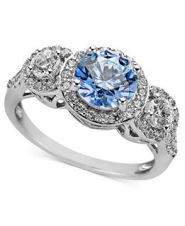 Arabella Sterling Silver Ring, Blue and White Swarovski Zirconia Three Stone Ring (3 1/3 ct. t.w.)   Rings   Jewelry & Watches