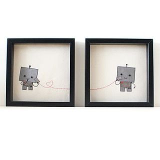 set of two 'robot love' pictures by miss shelly designs