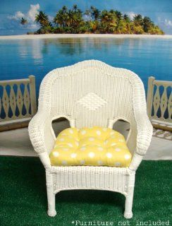 Wicker Furniture Outdoor Patio Chair Cushion   Yellow with White Polka Dots  Patio, Lawn & Garden