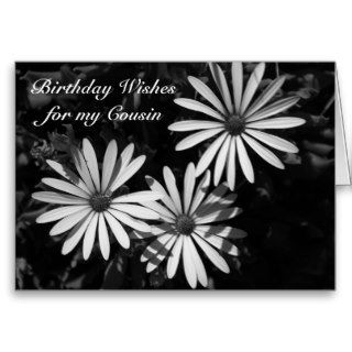 Happy Birthday Cousin, black & white daisies Greeting Cards