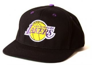 Adidas Los Angeles Lakers Snapback Logo Hat   Black with Purple Eyelids Clothing