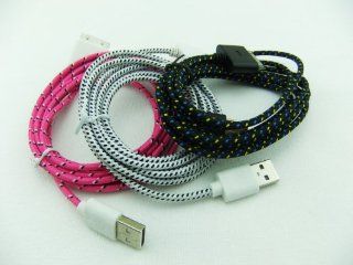 Lot of 3pcs Ruggedized Braided Fabric Colorful 10ft 3m 3meters Extra Long 30pin USB 2.0 Charger Cable Cords for Iphone 4 4s Ipod Touch 4 Nano 6 Black White Hotpink Cell Phones & Accessories