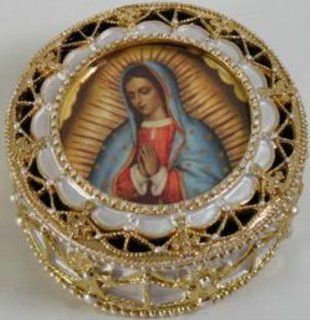 Guadalupe Velvet Lined Rosary Box (489 G)   2.5" x 1.25"   Decorative Boxes