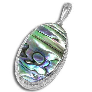 Sterling Silver Oval Paua Shell Pendant Necklace by Sajen Jewelry