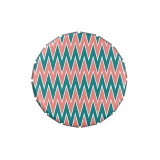 Coral Pink and Teal Zigzag Pattern Candy Tins