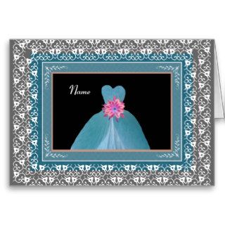 NAME   Bridesmaid Invite BLUE Gown GREY Trim Greeting Cards