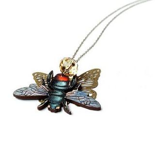 blue wooden bee necklace by artysmarty