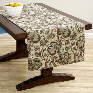 Extra Wide Italian Woven Beige Floral Table Runner 95 x 26 inches Table Linens