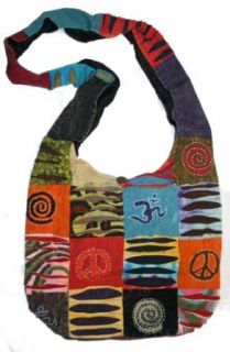 AT39 Cotton Patch Work Om, Peace & Spiral Cotton Knitted Shoulder Bohemian Gypsy Bag Nepal Clothing