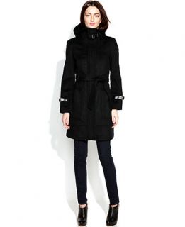 Calvin Klein Hooded Buckled Wool Blend Coat   Coats   Women