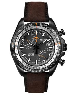 Timex Watch, Mens Premium Intelligent Quartz Fly Back Chronograph Brown Leather Strap 46mm T2P102AB   Watches   Jewelry & Watches